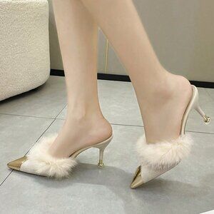 Beige Elegant Women's High Heel Mules